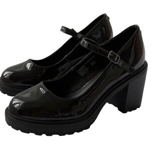 Steve Madden Black Patent Leather Mary Jane Shoes Block Whimsigoth Heel Women 10